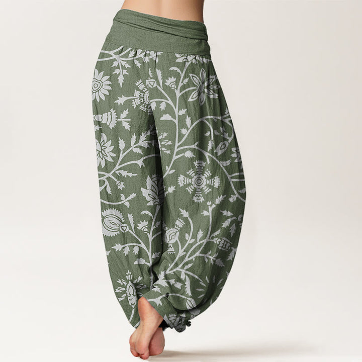 Pantalon harem à taille élastique pour femme, en coton décontracté, motif floral et branches ondulantes, avec Buddha Stones - image 6