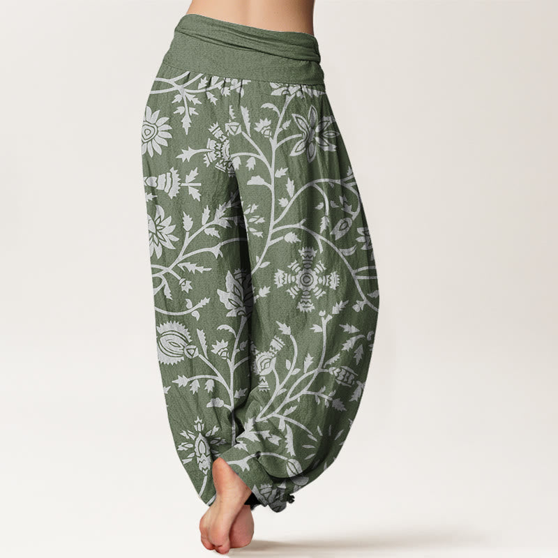 Pantalon harem à taille élastique pour femme, en coton décontracté, motif floral et branches ondulantes, avec Buddha Stones - image 6