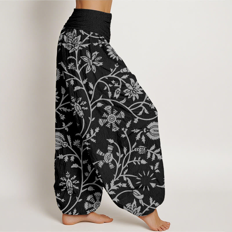Pantalon harem à taille élastique pour femme, en coton décontracté, motif floral et branches ondulantes, avec Buddha Stones - image 8
