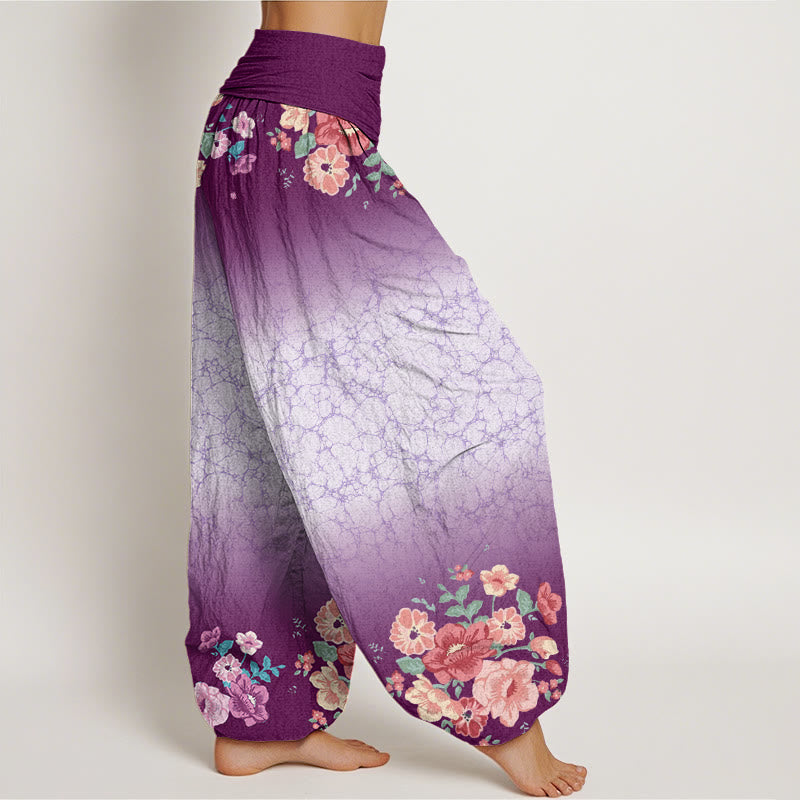 Pantalon Buddha Stones décontracté à taille élastique pour femme, motif floral, branches feuillues et vignes fluides - image 2