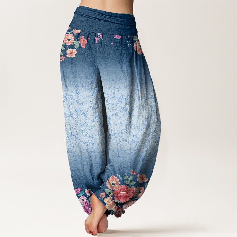 Pantalon Buddha Stones décontracté à taille élastique pour femme, motif floral, branches feuillues et vignes fluides - image 10