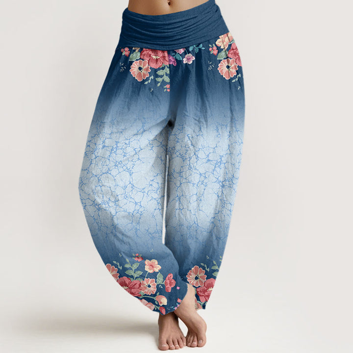 Pantalon Buddha Stones décontracté à taille élastique pour femme, motif floral, branches feuillues et vignes fluides - Bleu acier - US22，UK/AU26，EU54 (6XL) - image 8