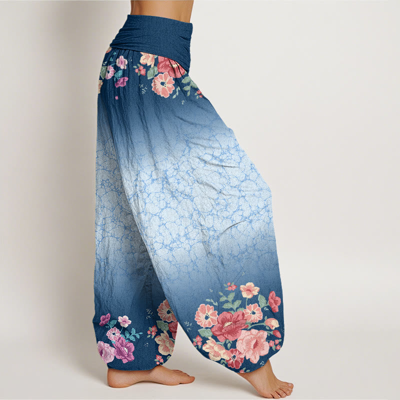 Pantalon Buddha Stones décontracté à taille élastique pour femme, motif floral, branches feuillues et vignes fluides - image 9