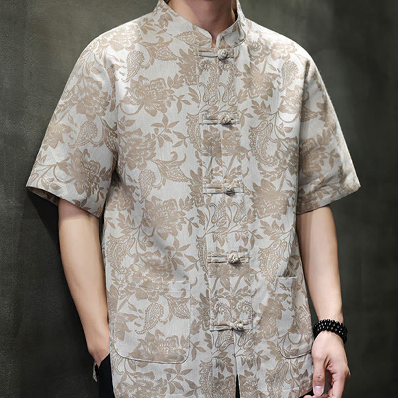 Chemise homme en coton avec poches, motif cachemire jacquard décontracté Buddha Stones, boutons brandebourg - image 15