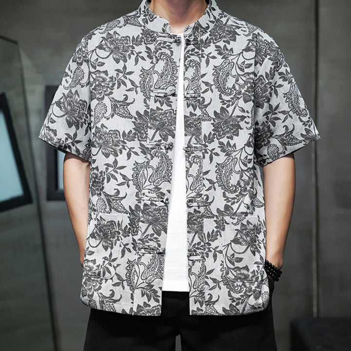 Chemise homme en coton avec poches, motif cachemire jacquard décontracté Buddha Stones, boutons brandebourg - image 27