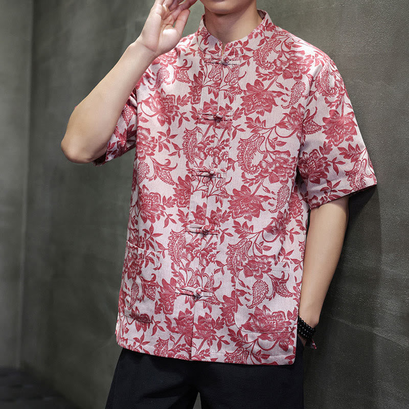 Chemise homme en coton avec poches, motif cachemire jacquard décontracté Buddha Stones, boutons brandebourg - image 1