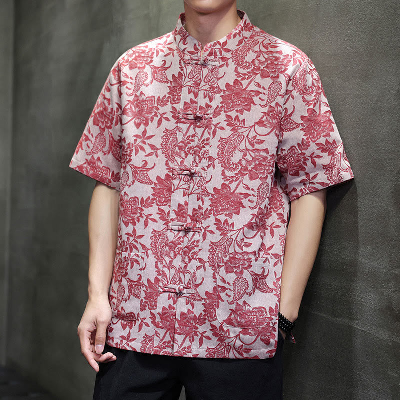 Chemise homme en coton avec poches, motif cachemire jacquard décontracté Buddha Stones, boutons brandebourg - image 2