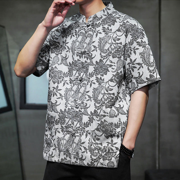 Chemise homme en coton avec poches, motif cachemire jacquard décontracté Buddha Stones, boutons brandebourg - image 22
