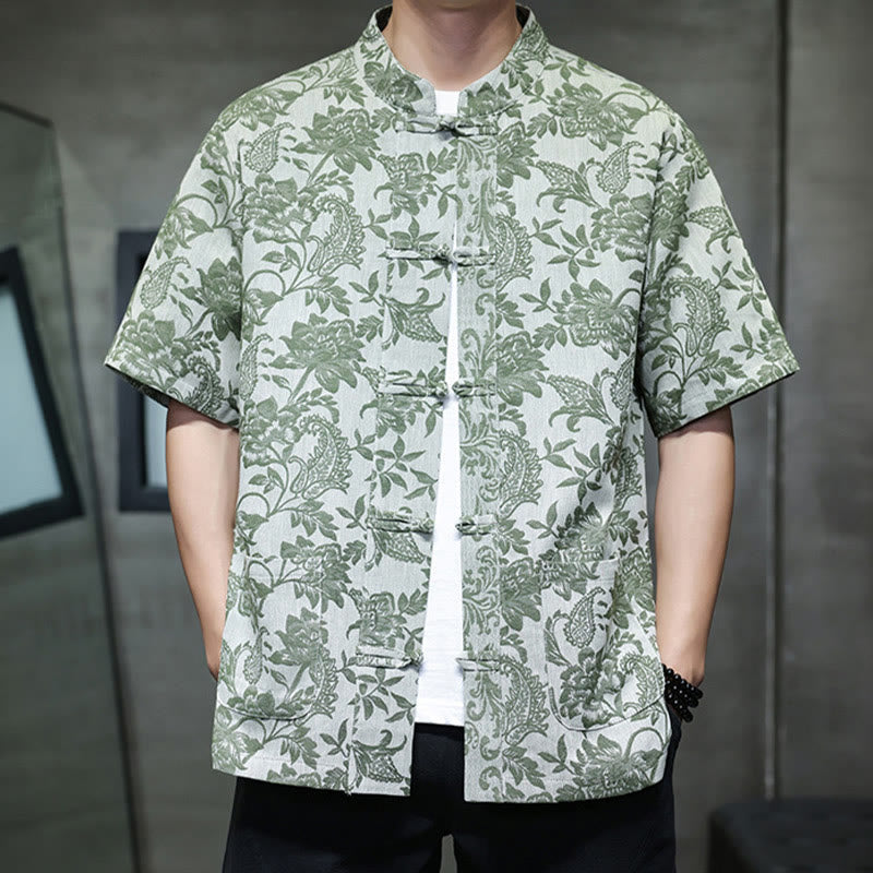 Chemise homme en coton avec poches, motif cachemire jacquard décontracté Buddha Stones, boutons brandebourg - image 33