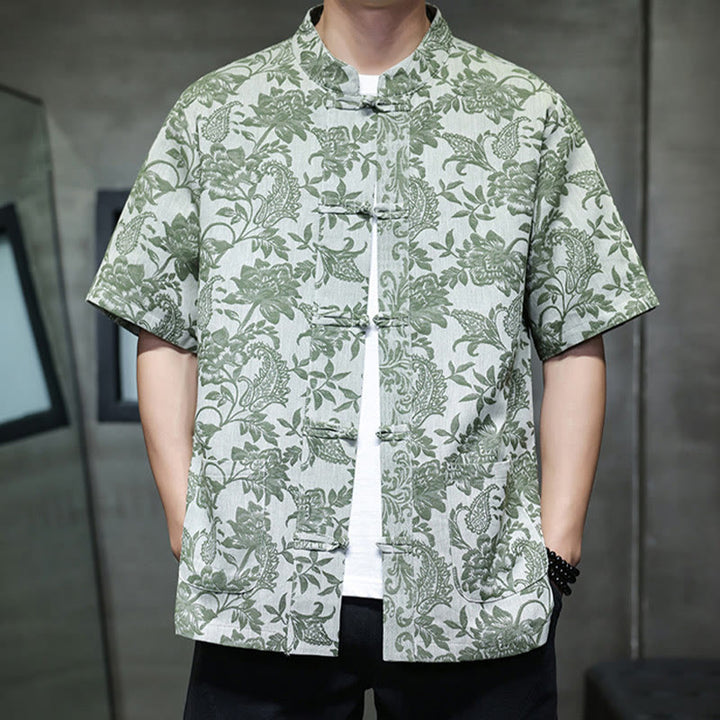 Chemise homme en coton avec poches, motif cachemire jacquard décontracté Buddha Stones, boutons brandebourg - image 33