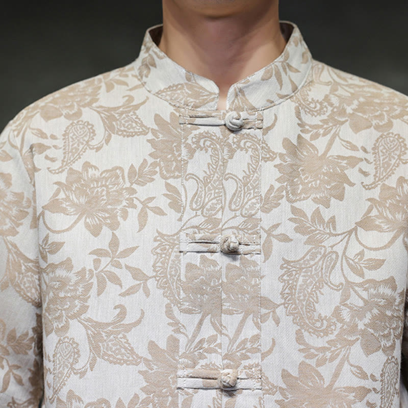 Chemise homme en coton avec poches, motif cachemire jacquard décontracté Buddha Stones, boutons brandebourg - image 16