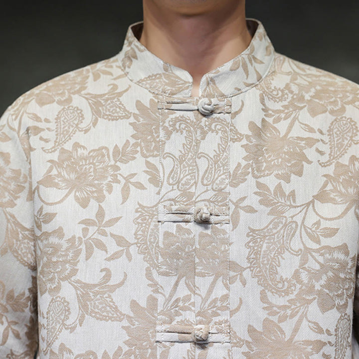 Chemise homme en coton avec poches, motif cachemire jacquard décontracté Buddha Stones, boutons brandebourg - image 16