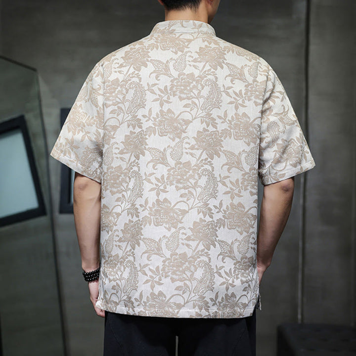 Chemise homme en coton avec poches, motif cachemire jacquard décontracté Buddha Stones, boutons brandebourg - image 10