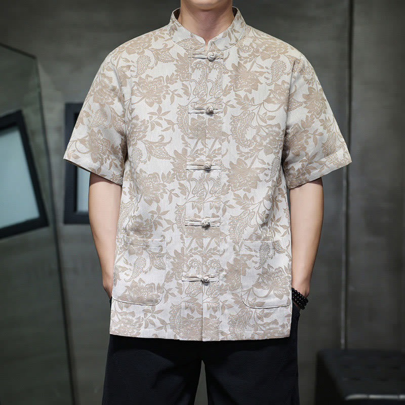 Chemise homme en coton avec poches, motif cachemire jacquard décontracté Buddha Stones, boutons brandebourg - Tanné - US/UK/AU44，EU54 (4XL) - image 9