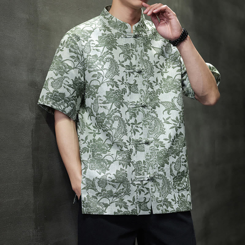 Chemise homme en coton avec poches, motif cachemire jacquard décontracté Buddha Stones, boutons brandebourg - Vert mer moyen - US/UK/AU44，EU54 (4XL) - image 29