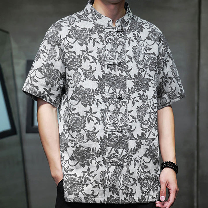 Chemise homme en coton avec poches, motif cachemire jacquard décontracté Buddha Stones, boutons brandebourg - image 24