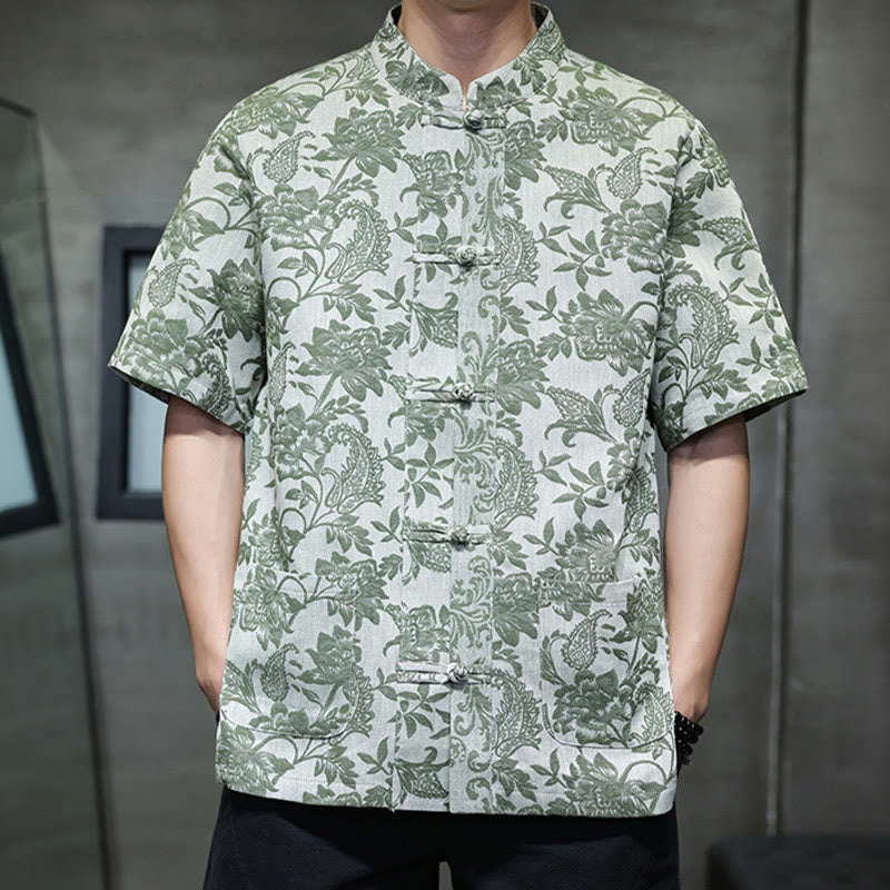 Chemise homme en coton avec poches, motif cachemire jacquard décontracté Buddha Stones, boutons brandebourg - image 30