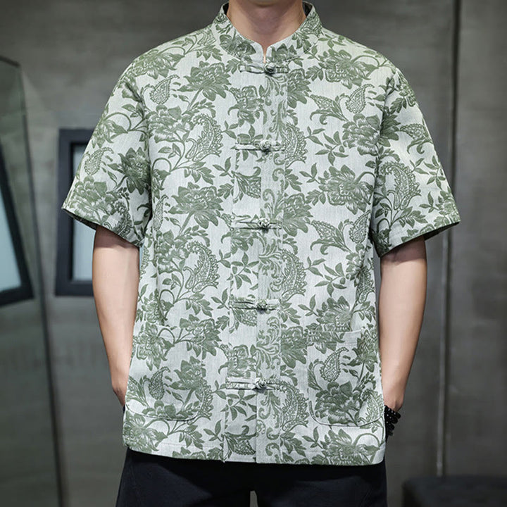 Chemise homme en coton avec poches, motif cachemire jacquard décontracté Buddha Stones, boutons brandebourg - image 30