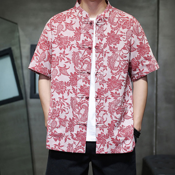 Chemise homme en coton avec poches, motif cachemire jacquard décontracté Buddha Stones, boutons brandebourg - image 4