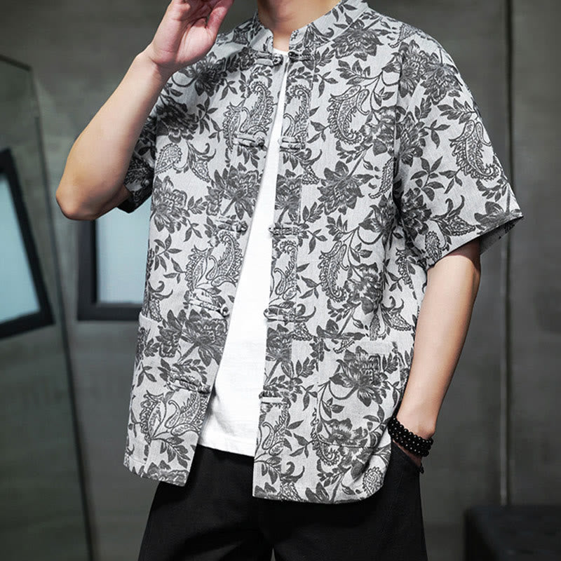 Chemise homme en coton avec poches, motif cachemire jacquard décontracté Buddha Stones, boutons brandebourg - image 26