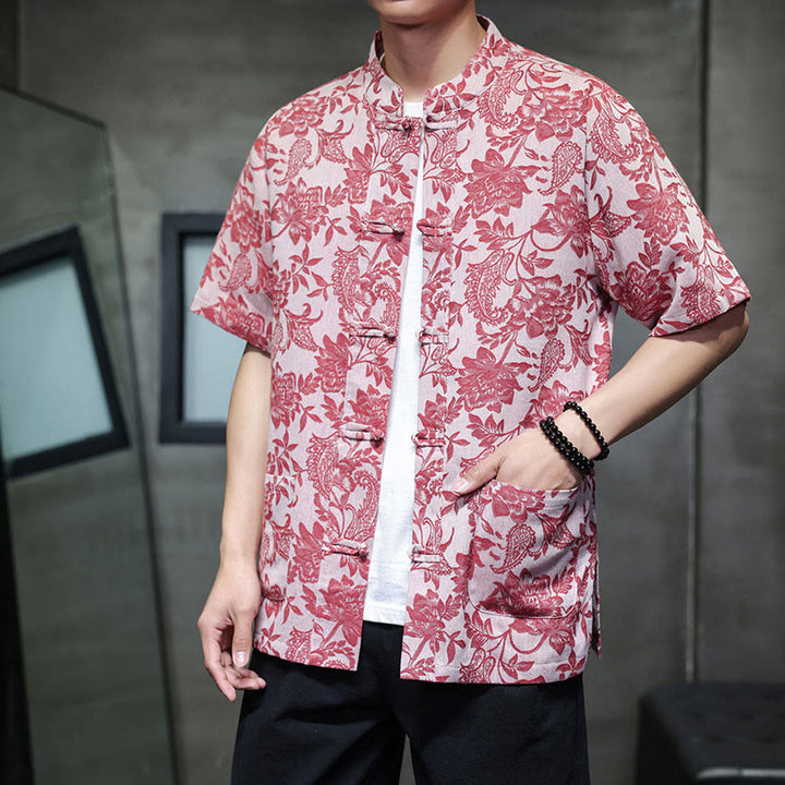 Chemise homme en coton avec poches, motif cachemire jacquard décontracté Buddha Stones, boutons brandebourg - image 5