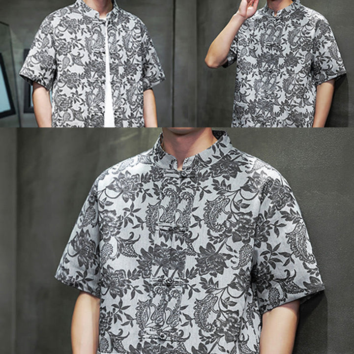 Chemise homme en coton avec poches, motif cachemire jacquard décontracté Buddha Stones, boutons brandebourg - image 28