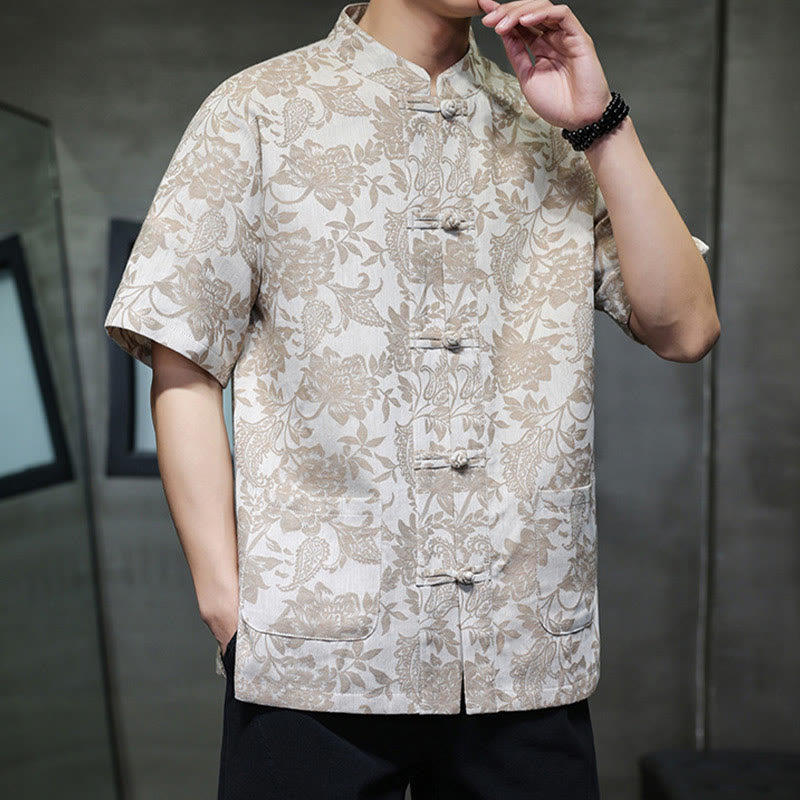Chemise homme en coton avec poches, motif cachemire jacquard décontracté Buddha Stones, boutons brandebourg - image 11
