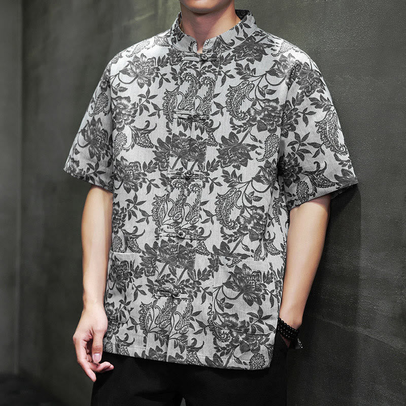 Chemise homme en coton avec poches, motif cachemire jacquard décontracté Buddha Stones, boutons brandebourg - Gris sombre - US/UK/AU44，EU54 (4XL) - image 21