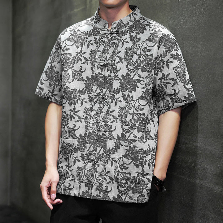 Chemise homme en coton avec poches, motif cachemire jacquard décontracté Buddha Stones, boutons brandebourg - Gris sombre - US/UK/AU44，EU54 (4XL) - image 21