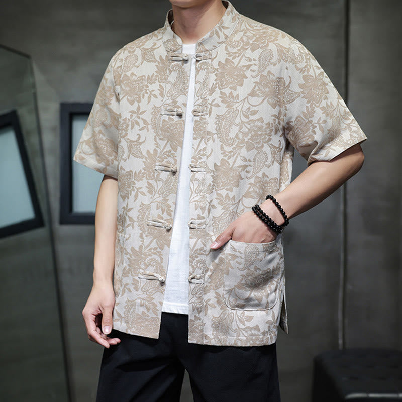 Chemise homme en coton avec poches, motif cachemire jacquard décontracté Buddha Stones, boutons brandebourg - image 12