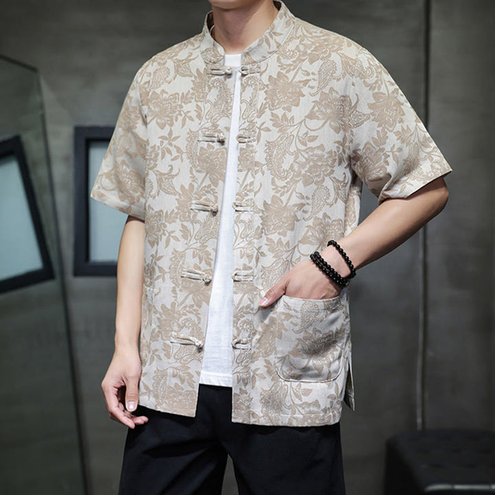Chemise homme en coton avec poches, motif cachemire jacquard décontracté Buddha Stones, boutons brandebourg - image 12