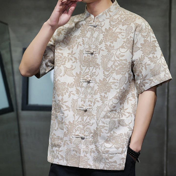 Chemise homme en coton avec poches, motif cachemire jacquard décontracté Buddha Stones, boutons brandebourg - image 14