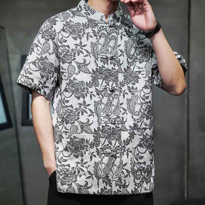 Chemise homme en coton avec poches, motif cachemire jacquard décontracté Buddha Stones, boutons brandebourg - image 25