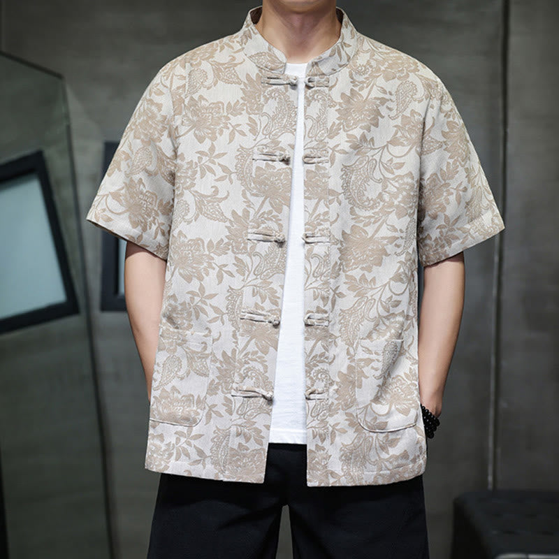 Chemise homme en coton avec poches, motif cachemire jacquard décontracté Buddha Stones, boutons brandebourg - image 13