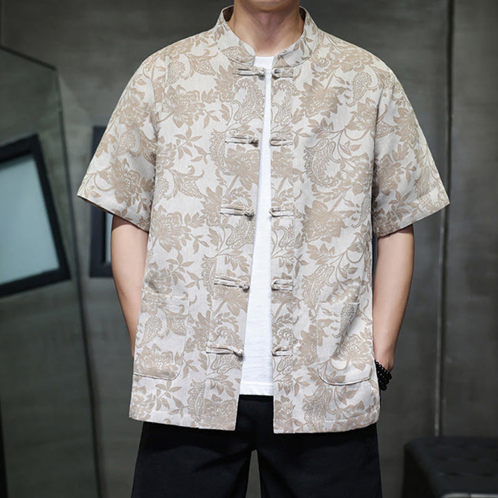 Chemise homme en coton avec poches, motif cachemire jacquard décontracté Buddha Stones, boutons brandebourg - image 13