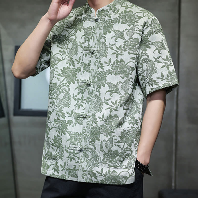 Chemise homme en coton avec poches, motif cachemire jacquard décontracté Buddha Stones, boutons brandebourg - image 32