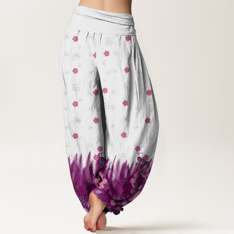 Pantalon Buddha Stones décontracté à taille élastique pour femme avec motif floral et feuilles d'herbe - image 2