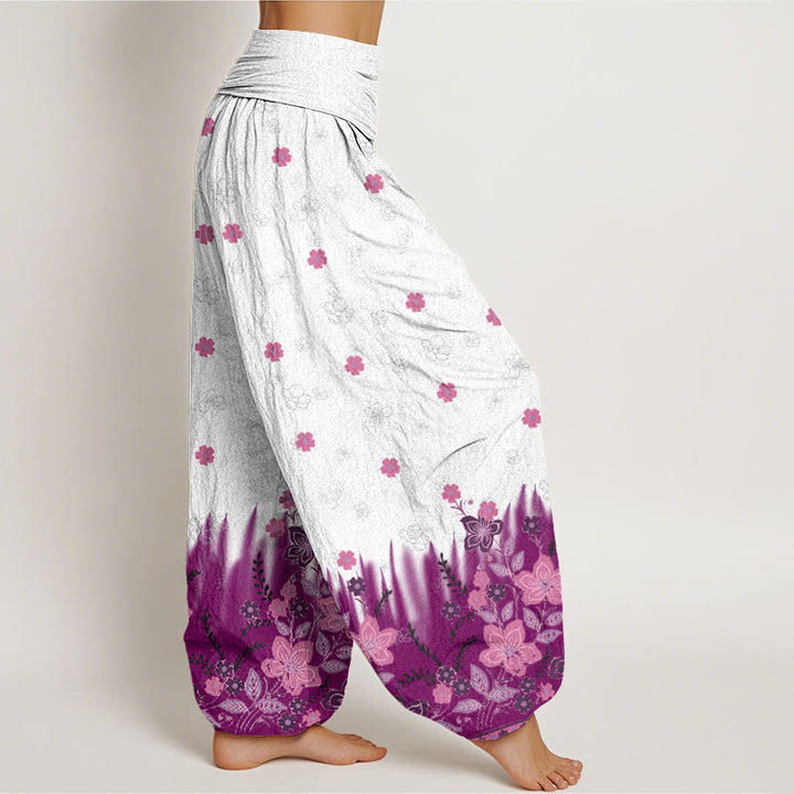 Pantalon Buddha Stones décontracté à taille élastique pour femme avec motif floral et feuilles d'herbe - image 3