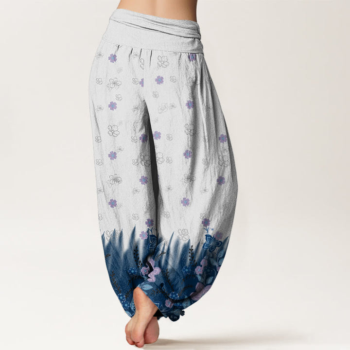 Pantalon Buddha Stones décontracté à taille élastique pour femme avec motif floral et feuilles d'herbe - image 7