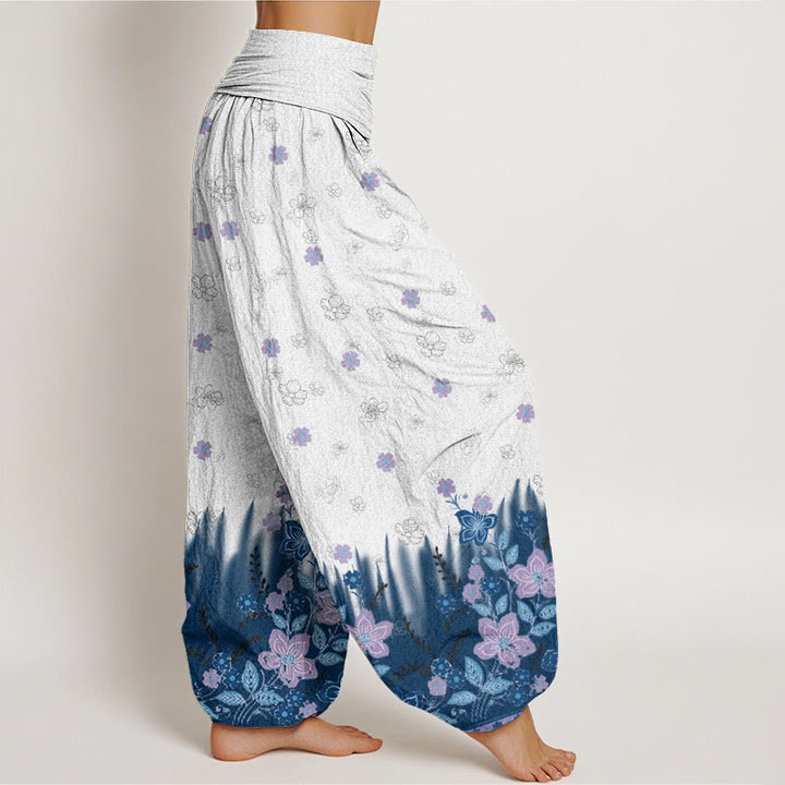 Pantalon Buddha Stones décontracté à taille élastique pour femme avec motif floral et feuilles d'herbe - image 6