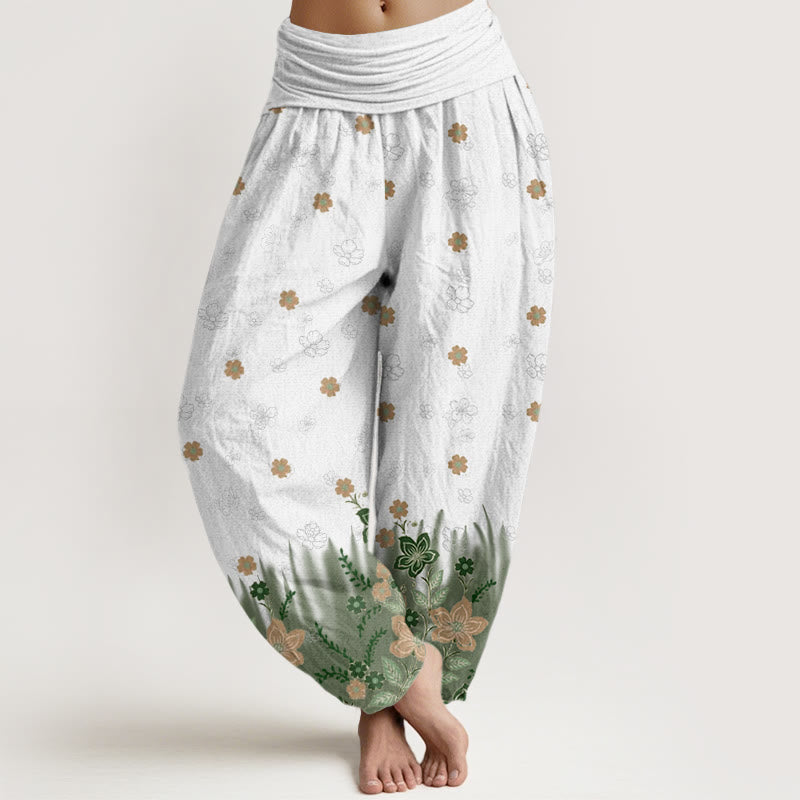 Pantalon Buddha Stones décontracté à taille élastique pour femme avec motif floral et feuilles d'herbe - OliveDrab - US22，UK/AU26，EU54 (6XL) - image 8