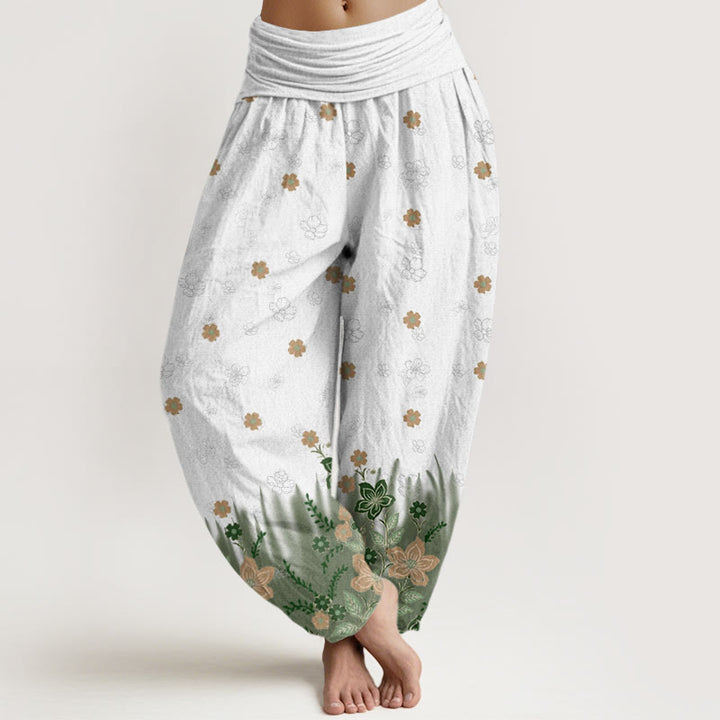 Pantalon Buddha Stones décontracté à taille élastique pour femme avec motif floral et feuilles d'herbe - OliveDrab - US22，UK/AU26，EU54 (6XL) - image 8