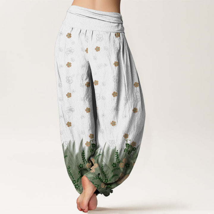 Pantalon Buddha Stones décontracté à taille élastique pour femme avec motif floral et feuilles d'herbe - image 10