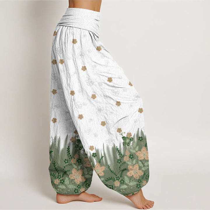Pantalon Buddha Stones décontracté à taille élastique pour femme avec motif floral et feuilles d'herbe - image 9