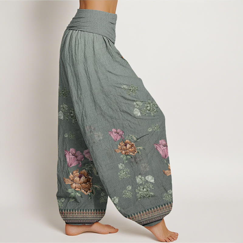Pantalon sarouel décontracté à taille élastique pour femme, motif de pétales de pivoine et de plantes, motif Buddha Stones - image 6