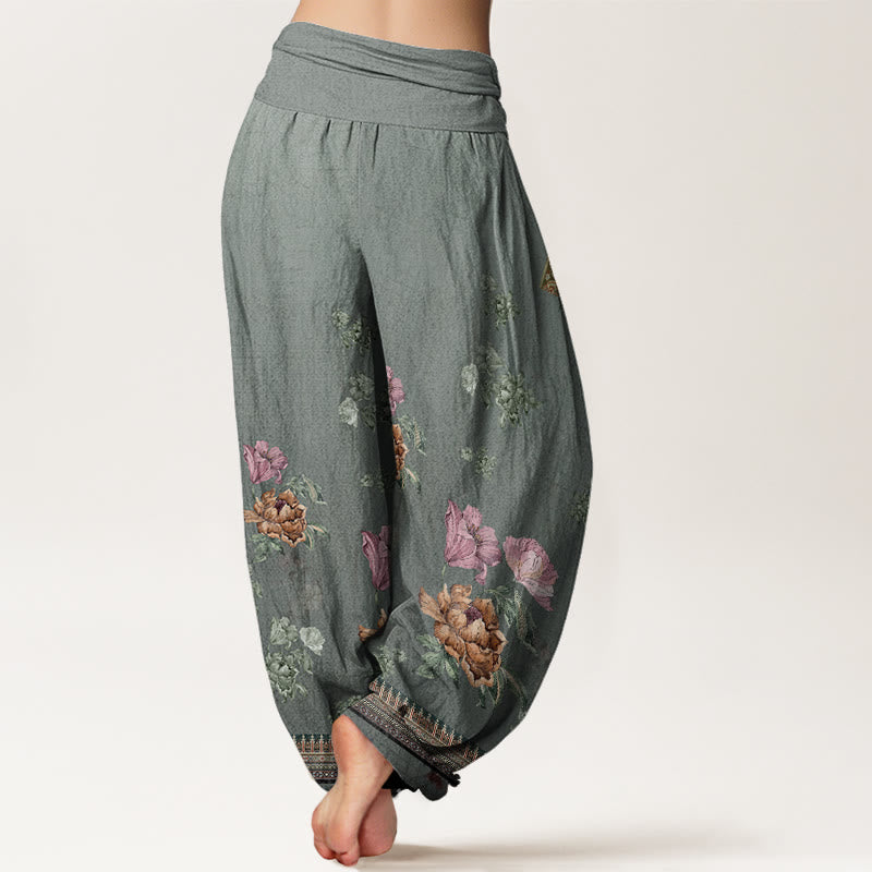 Pantalon sarouel décontracté à taille élastique pour femme, motif de pétales de pivoine et de plantes, motif Buddha Stones - image 7