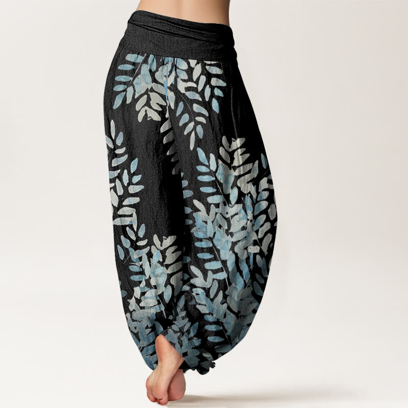 Pantalon sarouel décontracté à taille élastique pour femme, motif feuilles entrelacées et plantes Buddha Stones - image 3
