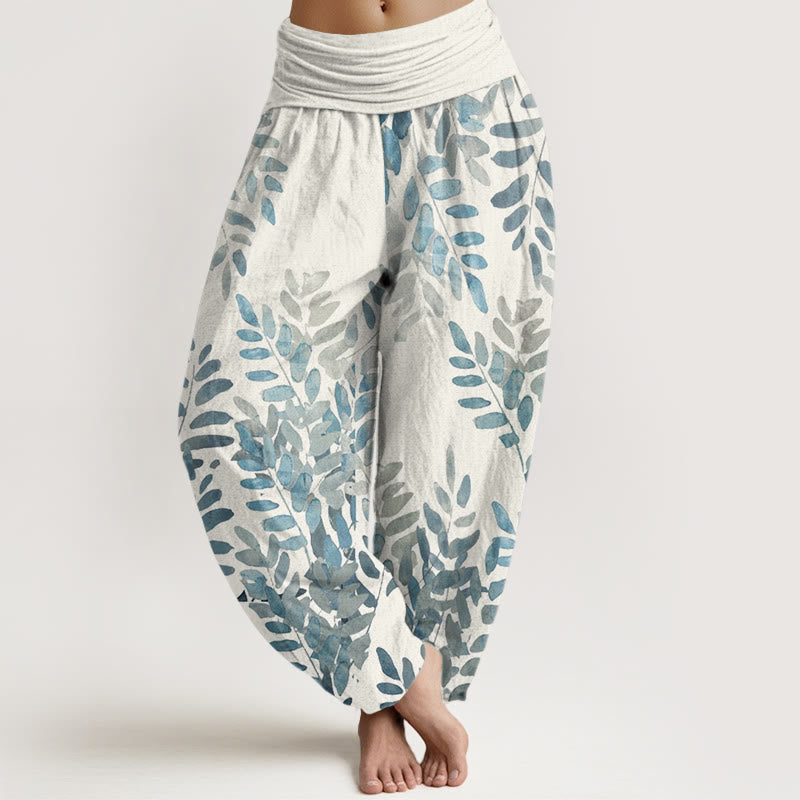 Pantalon sarouel décontracté à taille élastique pour femme, motif feuilles entrelacées et plantes Buddha Stones - Ivoire - US22，UK/AU26，EU54 (6XL) - image 8