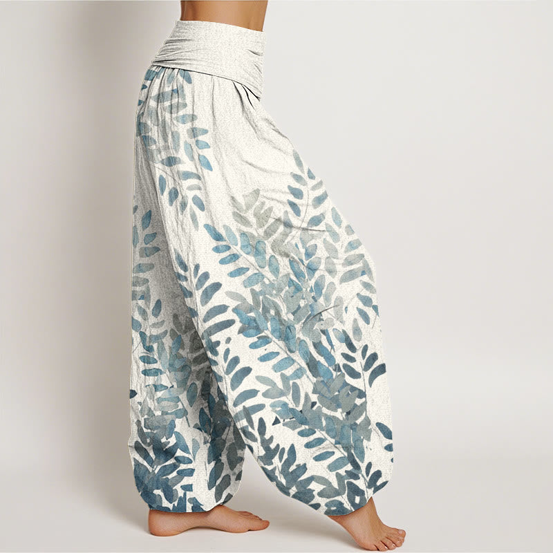 Pantalon sarouel décontracté à taille élastique pour femme, motif feuilles entrelacées et plantes Buddha Stones - image 9