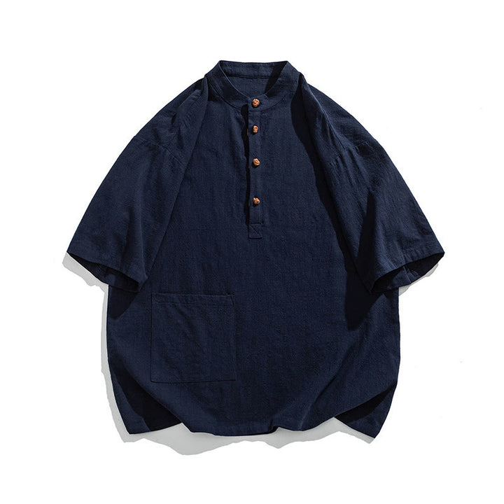 Chemise décontractée à manches mi-longues et col montant pour homme, motif Buddha Stones, avec poche